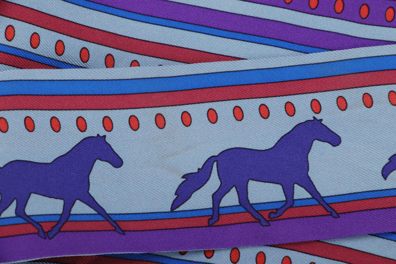 Hermes Blue Horses Purple Silk Twilly (1 pair)