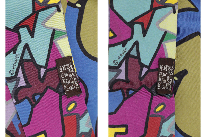 Hermes Multicolor Graffiti Silk Twilly (1 pair)
