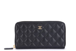 Chanel Classic Long Zippy Wallet (A50097) (2429xxxx) Black Caviar Leather, Gold Hardware, with Card, Dust Cover & Box