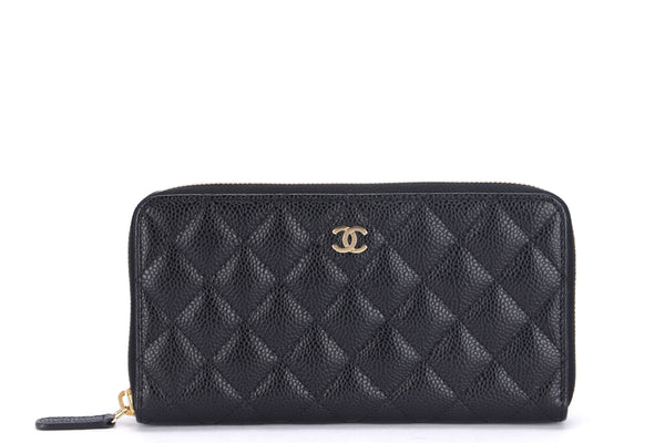 CHANEL, Bags, Authentic Chanel A5097 Cc Cc Mark Vchevron Zip Around Long  Wallet Caviar