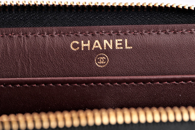 Chanel Classic Long Zippy Wallet (A50097) (2429xxxx) Black Caviar Leather, Gold Hardware, with Card, Dust Cover & Box