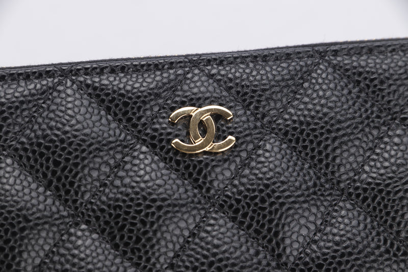 NEW Chanel Caviar Leather Classic Small Zipped Wallet Black Gold AP1928  Bi-fold