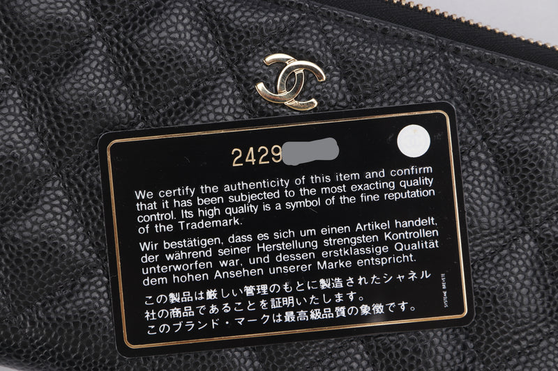 NEW Chanel Caviar Leather Classic Small Zipped Wallet Black Gold AP1928  Bi-fold