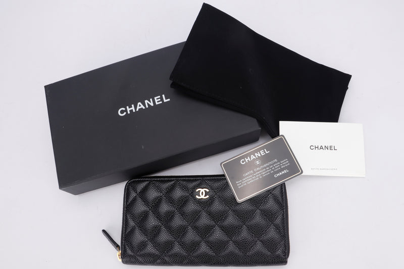 Authentic Chanel Black Caviar Zippy Wallet Silver Hardware w/box