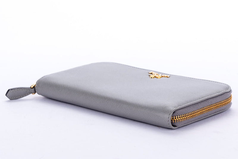 Prada 1M0506 Light Grey Full Zip Wallet with Cards & Box