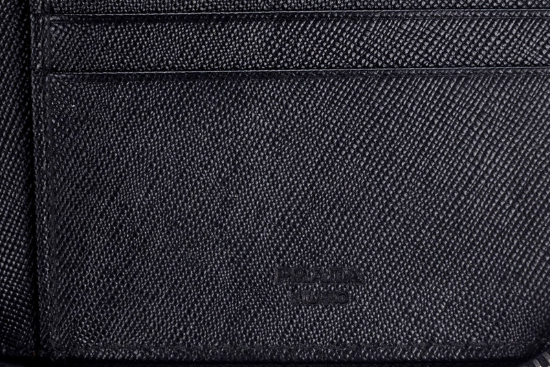 Prada 2M1220 Black Saffiano Large Zip Wallet with Cards & Box