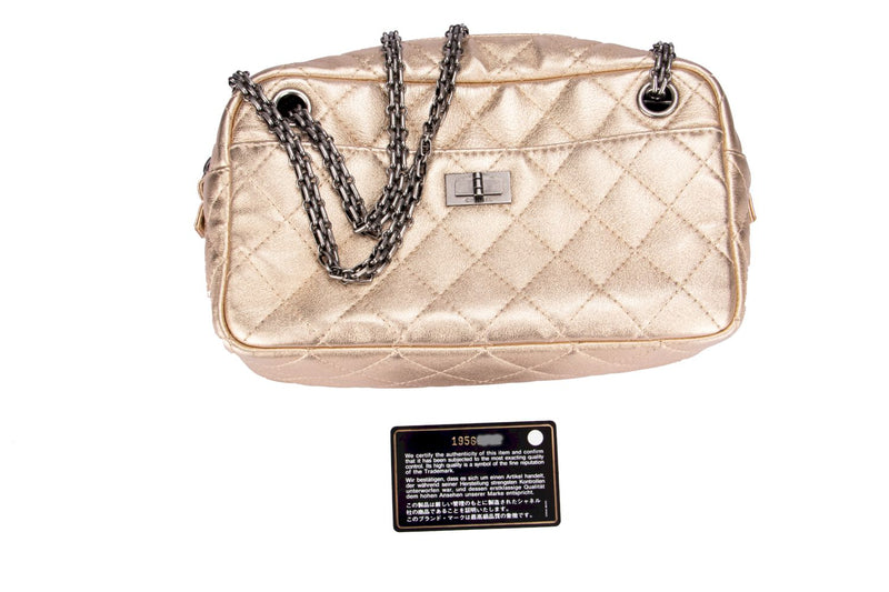 Chanel Metallic Gold Quilted Reissue Buckle 24CM Ruthenium Chain, with Card & Dust Cover