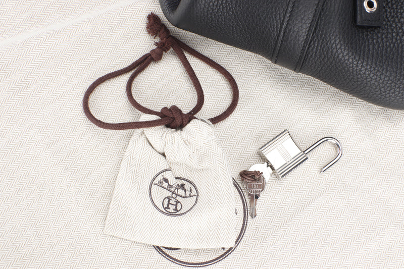 HERMES PICOTIN 26 (STAMP D) BLACK CLEMENCE LEATHER, SILVER HARDWARE, WITH KEYS, LOCK, DUST COVER & BOX