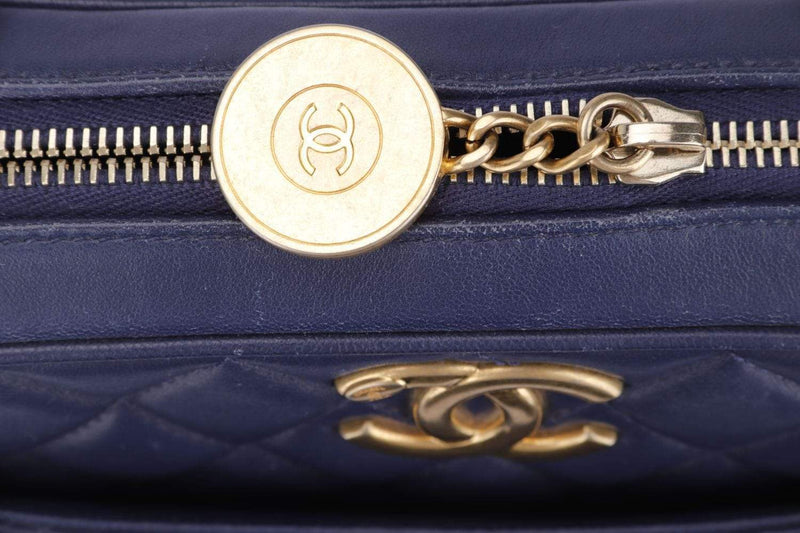 Chanel Blue Quilted Leather Mini Camera Pocket Box Case Shoulder