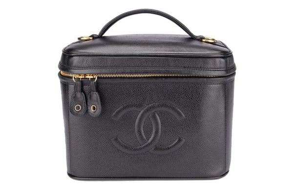Attic House Bags CHANEL VINTAGE BLACK CAVIAR LEATHER VANITY BAG WITH LOCK AND SHOULDER STRAP HT-0174-CHA