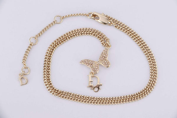 Attic House Necklace CHRISTIAN DIOR BUTTERFLY PENDANT GOLD NECKLACE H-810-CD