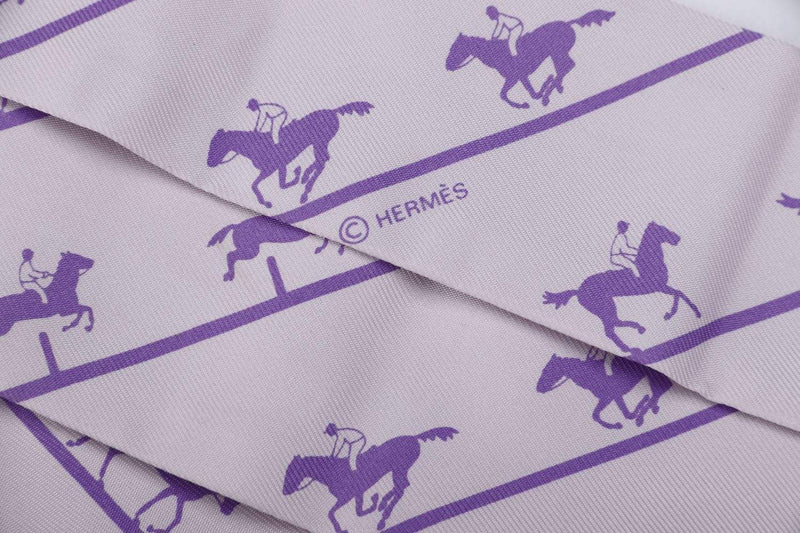 Attic House Scarf Hermes Silk Twilly Light Purple Horse MDG-1220-HER