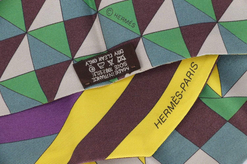 Attic House Scarf Hermes Silk Twilly Yellow Purple MDG-026-HER