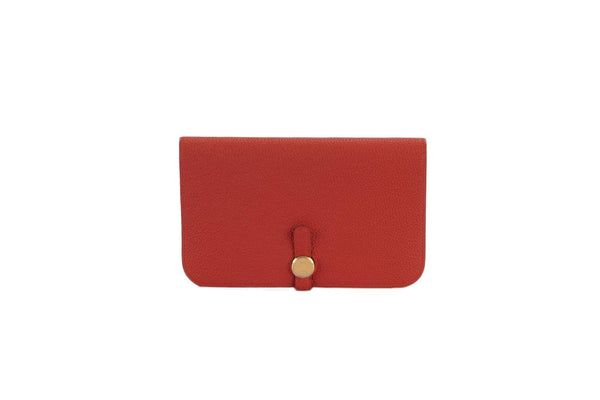 Hermès Hermes Red Togo Leather Dogon Duo Bifold Wallet Clou de Selle  ref.872971 - Joli Closet